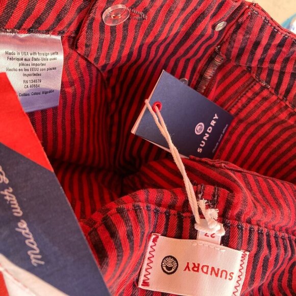 NWT SUNDRY RAILROAD STRIPE POCKET PANT in cherry MSRP $188 women’s 27 - Picture 10 of 12